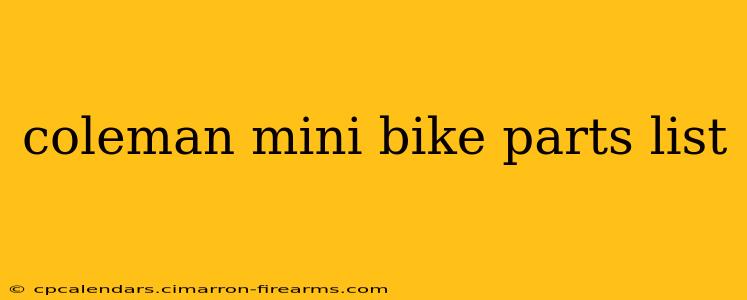 coleman mini bike parts list